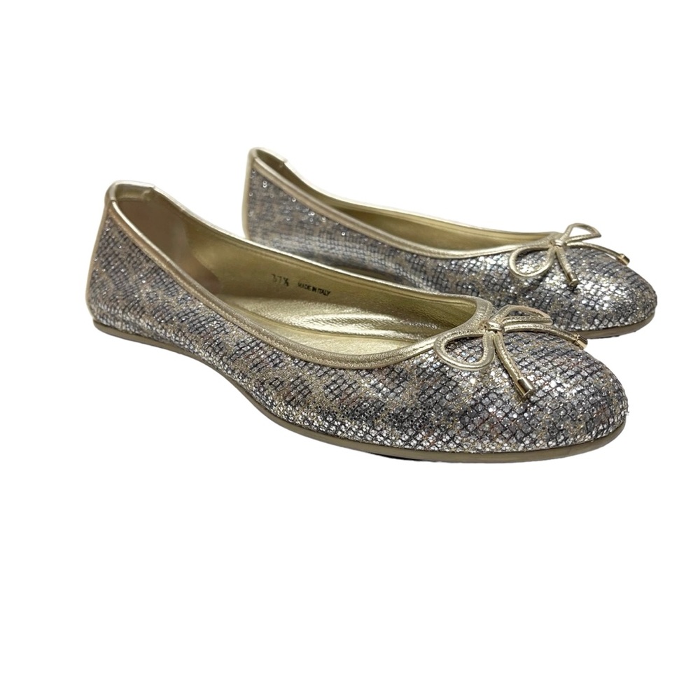 Jimmy Choo Leopard Glitter Ballet Bow Flats 37 1/2